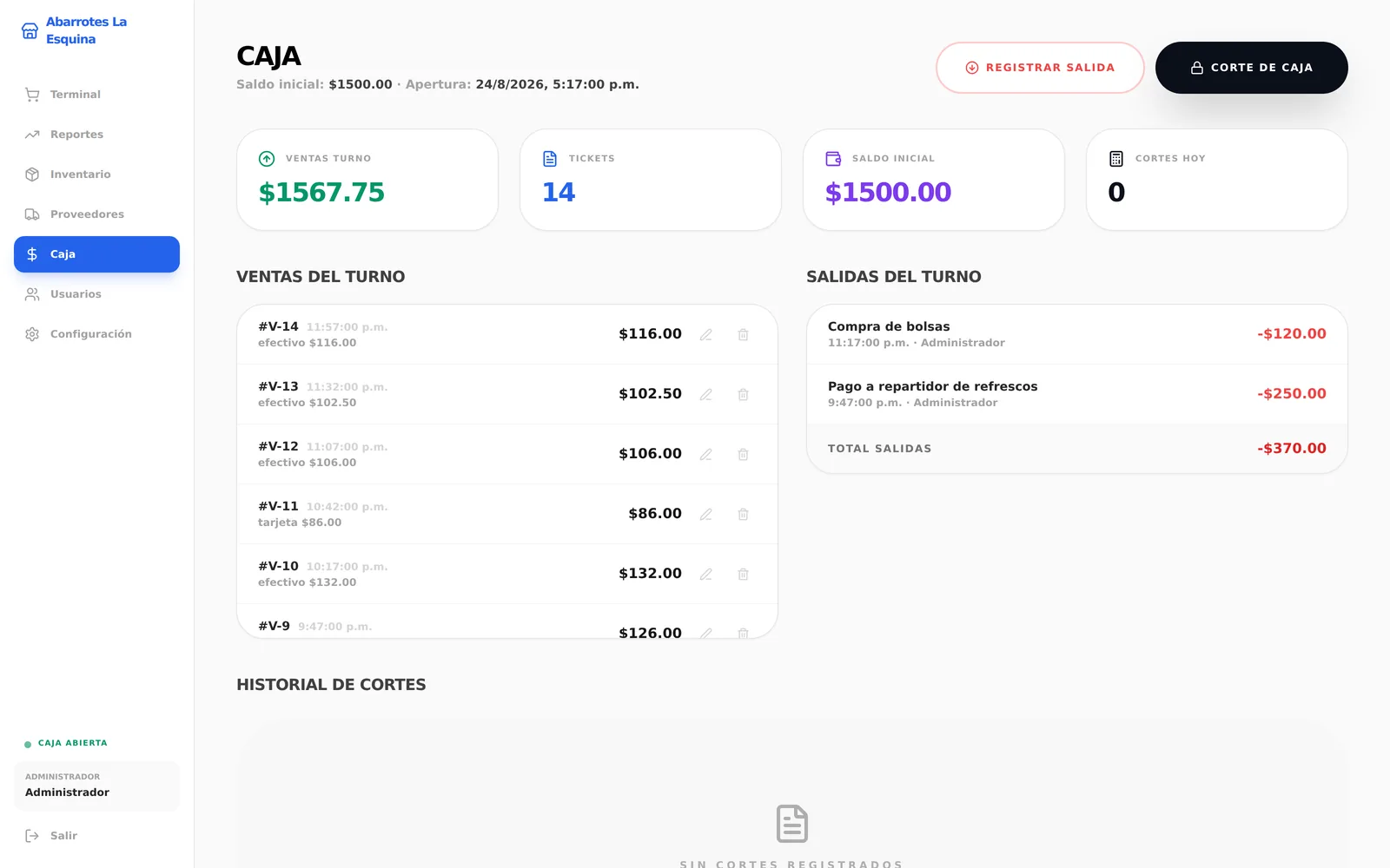 Corte de caja de Zentrixia POS